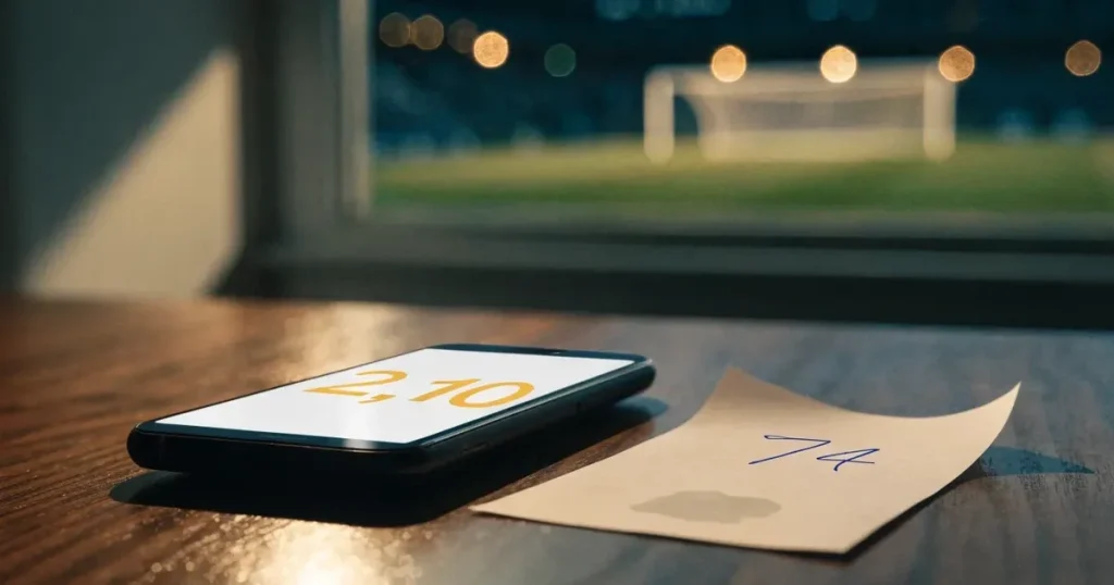 Un tabellone elettronico di uno stadio con il risultato a metà del secondo tempo, visto dalle tribune