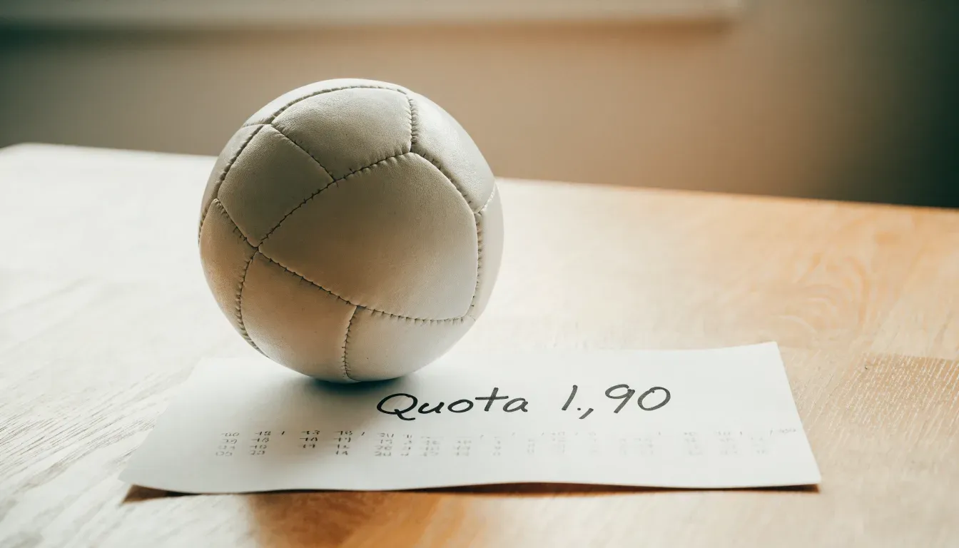 Un pallone da calcio appoggiato su una schedina bianca su un tavolo di legno, alla luce del giorno