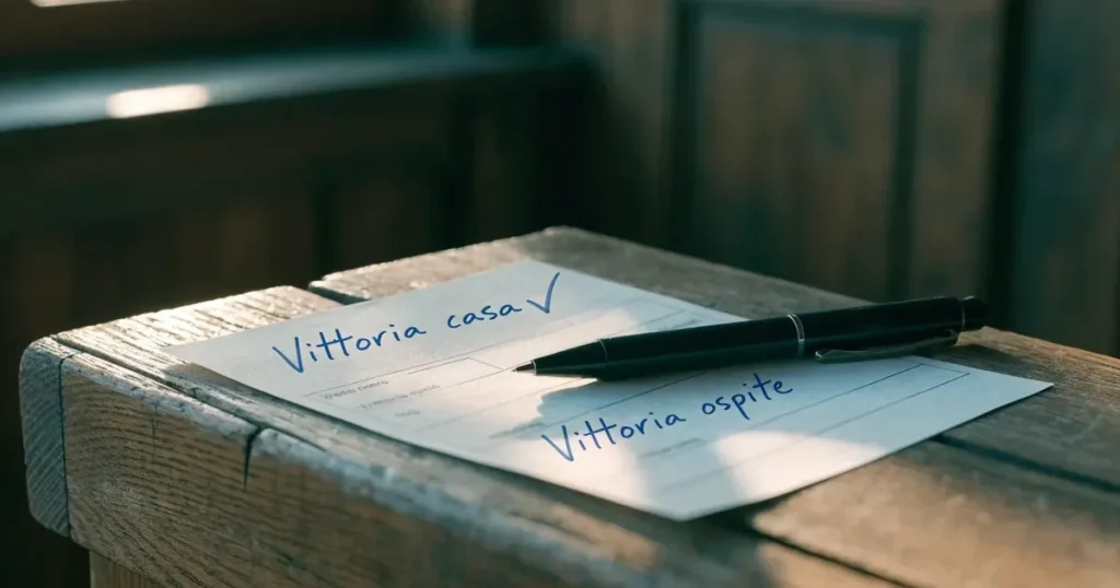 Una schedina con diverse selezioni segnate a penna su un bancone di legno