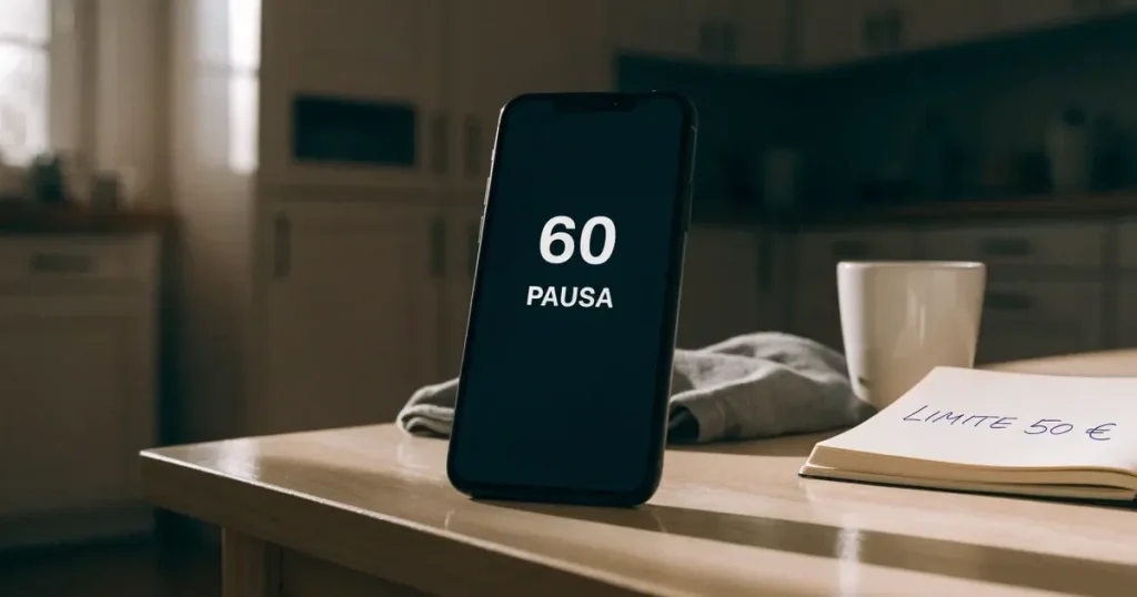 Un documento di identità appoggiato accanto a uno smartphone con un timer sullo schermo, su un tavolo da cucina