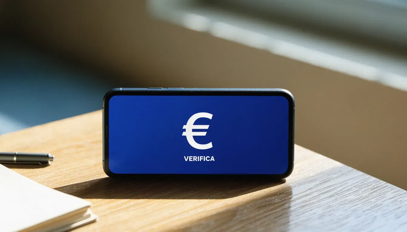 Un foglio di concessione in carta con un timbro rosso, appoggiato su una scrivania di legno accanto a una penna