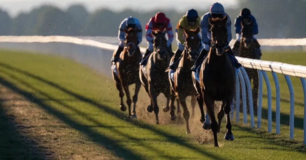 Un pallone da calcio sul dischetto del centrocampo di un prato, alla luce del mattino